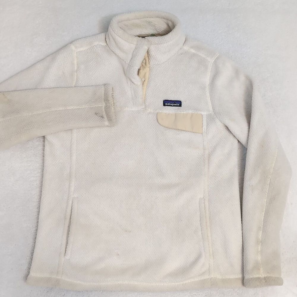 Patagonia Pullover‎ Womens L White Solid Fleece T Snap Sweater Fleece Flaw